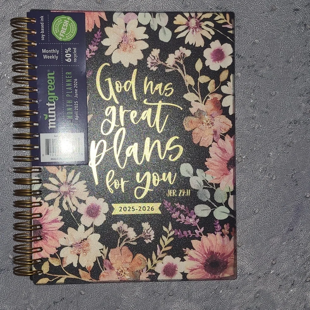 Floral Spiral Planner with Gold Accents
